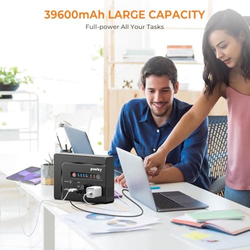 Powkey Portable Power Station 200W, 146Wh Portable Solar Generator Battery Pack with 2 Pure Sine Wave AC Outlets/4 USB A/1 DC Port, Lithium Battery Backup Power Supply for Camping Travel Outdoor Home 6