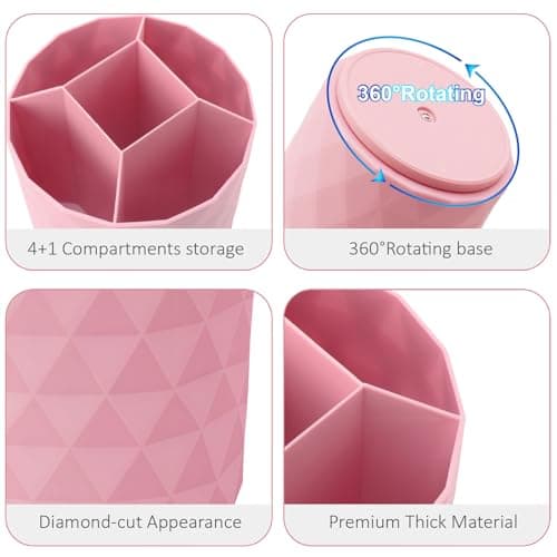 Nuozme Desk Organizer, 360-Degree Rotating Pencil Pen Holders For Desk, Diamond Pattern Pen Organizer With 5 Compartments, Cute Desk Accessories Decor For Office, School,Home,Art Supply (White) 5