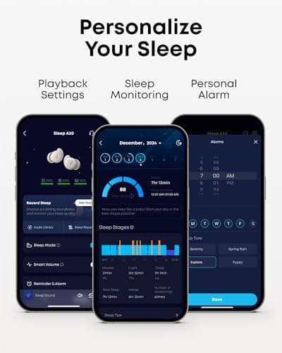 Soundcore Sleep A20 Earbuds by Anker, Noise Blocking, Comfy for Side Sleepers, AI Brainwave Audio, 80H Playtime, Stream Content via Bluetooth 5.3, Sleep Monitor, Personal Alarm 7