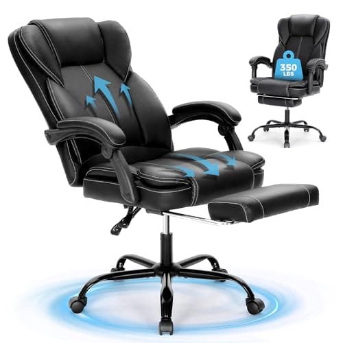 MAISON ARTS Ergonomic Office Chair, Big and Tall Executive Chair with Foot Rest, Computer Desk Chair with Padded Armrests, Rolling Swivel Faux Leather Chair for Home Office Man Woman, Black