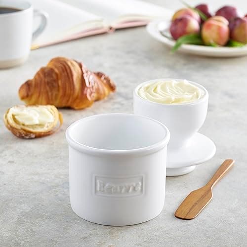 Butter Bell - The Original Butter Bell crock by L Tremain, a Countertop French Ceramic Butter Dish Keeper for Spreadable Butter, Café Matte Collection, White Matte 5