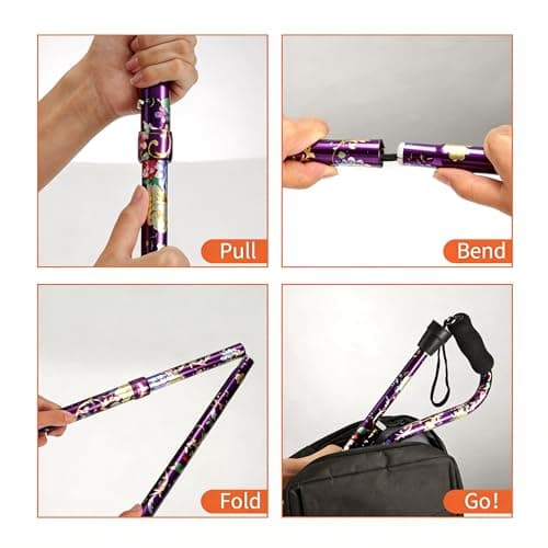 YOKABOZE Canes for Women & Men, Folding Cane for Stability, Adjustable Walking Cane for Seniors - Lightweight Collapsible Walking Sticks with Non-Slip Base & Offset Handle (Purple Glory) 5
