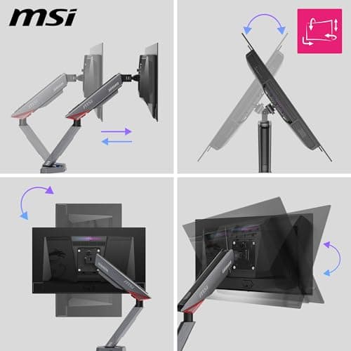 MSI MPG MT161R - Premium RGB Single Monitor Stand Arm, Supports 17-45" Screens and 35.2 lbs, VESA Compatible, Adjustable Spring Assisted Mount, Clamp & Grommet, Quick Release Plate - Black 5
