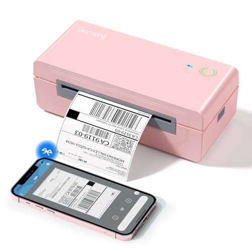 Gloryang Bluetooth Thermal Shipping Label Printer, 4X6 Inkless Label Machine for iOS, Android, Laptop, Wireless Printer for Small Business, Compatible with Amazon, UPS, Shopify, Pink