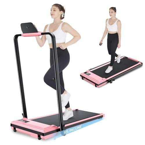 Walking Pad Treadmill with Handle Bar,Under Desk Treadmill with Incline 300 lb Capacity 7.5 MPH,Folding Portable Walking for Office,Running Foldable with 12 Programs,Pink