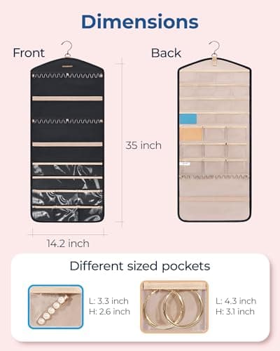 BAGSMART Hanging Jewelry Organizer with Hanger Metal Hooks Double-Sided Jewelry Holder for Organizing Earrings Necklaces Rings Perfect for in Hanging Closet, Wall, Door, 1 Piece, Large, Black 6