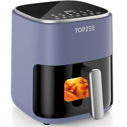 TOPZEE Air Fryer 12-in-1, 5.5-QT Compact Large Air Fryer with 360° Hot Air Circulation, 100–400°F Precise Heat, Visible Window, 95% Less Oil, Bake, Reheat, Broil, Proof, Dark Gray