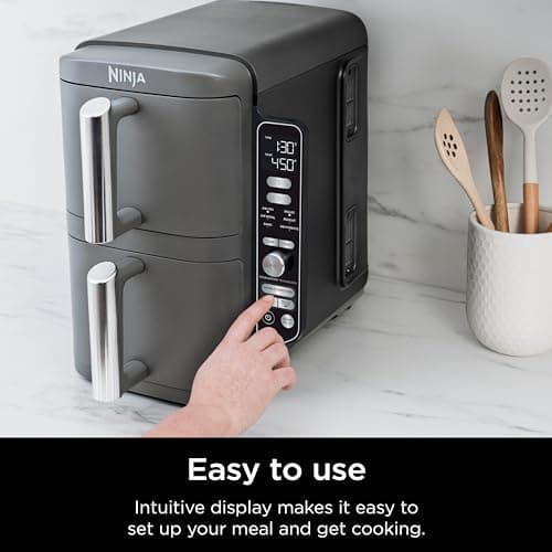 Ninja Air Fryer, 10QT DoubleStack XL 2-Basket, Compact Design, Cooks 5lb Whole Chicken, Feeds Up to 8 People, 6-in-1 Air Fryer, Roast, Bake & More, Easy to Clean, Dishwasher Safe Parts, Grey, SL401 11