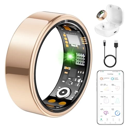 Ring Health Tracker for Women Men, Fit Ring with Heart Rate, Blood Oxygen, Sleep Monitor, Calories, Step Counter, IP68 Waterproof Smart Ring for iPhone & Android, No Subscription Fee (Rose Gold, 8#)