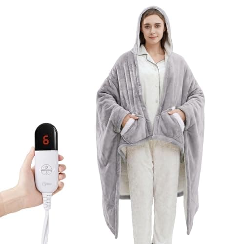 Heated Sherpa Wrap Shawl Hoodie, Electric Throw Blanket With pockets 7 Level Heating & 1-4 Hours Heating Time Settings, Suitable as a gift,40 * 70",Light Grey