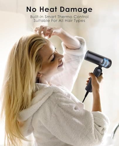 osou Foldable Hair Dryer for Travel - Global Voltage with Auto-Sensing, 1B Plasma Particles, 200times/s Temp Control, Portable Blow Dryer with Single-Sided Comb, Gray 5