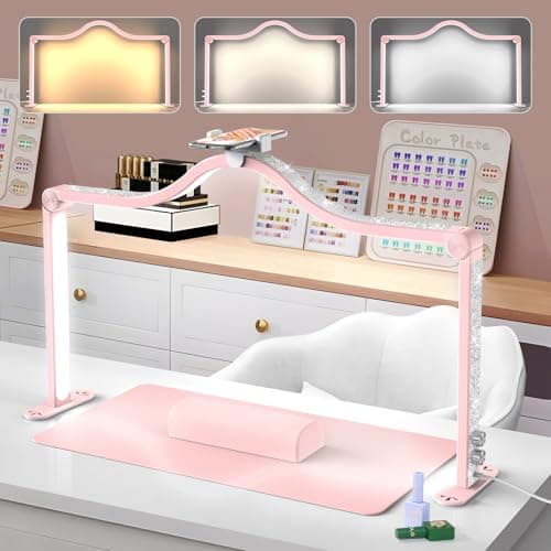 Yokilly Arc Half Moon Light: 34" Shadow-Free Half Moon Light for Desk Salon - Foldable LED Desk Lamp with Stepless Brightness for Manicurist (Pink)