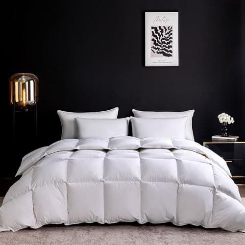 WENERSI Feather Down Comforter Fiber Cal King Size,Hotel Style Bedding Comforter,750+ Fill Power,1200TC,100% Organic Cotton Fabric,All Season White Duvet Insert with 8 Corner Tabs
