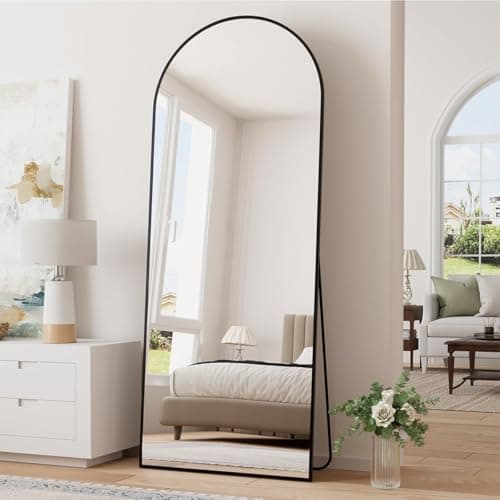 FVANF Floor Mirror, Arched Full Length Mirror Standing Hanging or Leaning Against Wall, Body for Bedroom, Wall-Mounted with Aluminum Alloy Frame, 64"x21" (Blck)
