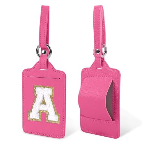 Initial Letter Luggage Tag A for Suitcases TSA Approved, PU Leather Personalized A-Z Luggage Tags with Privacy Cover Name Card, Rose Cute Monogrammed Funny Luggage Tag for Women Kids(1 Pack Letter A) 9