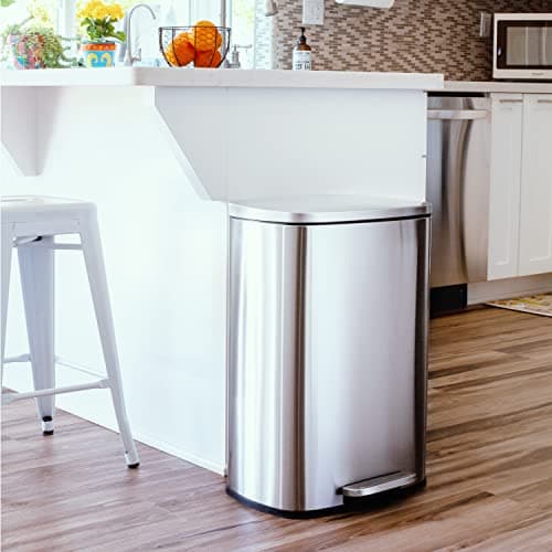 QUALIAZERO 50L/13Gal Heavy Duty Hands-Free Stainless Steel Commercial/Kitchen Step Trash Can, Fingerprint-Resistant Soft Close Lid Trashcan, 50L / 13 GAL 8