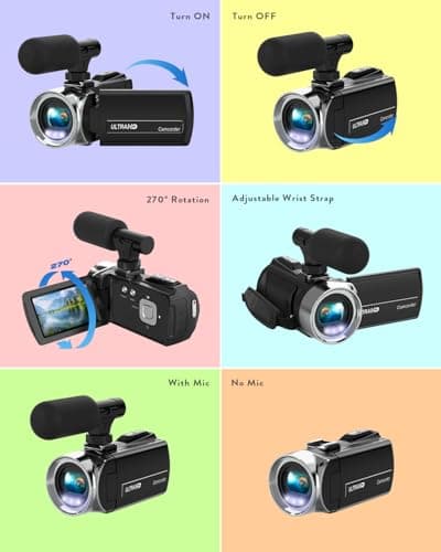 Rawiemy Video Camera Camcorder FHD 4K 36MP Vlogging Camera for YouTube Video Recorder 3.0" 270 Degree Rotation Screen Video Cameras for Filming with Microphone,32GB SD Card (Black) 5