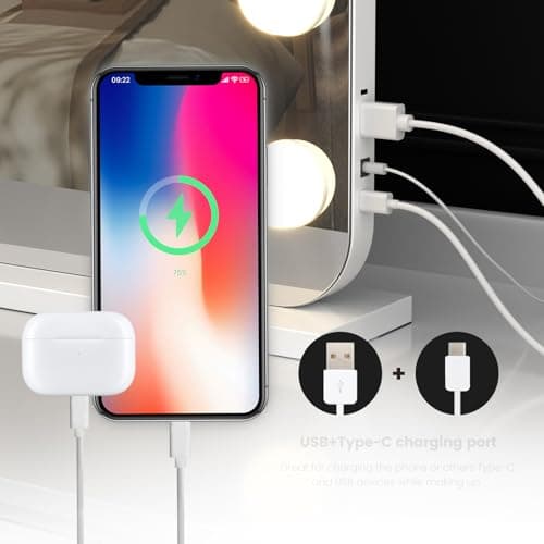 AJJSSA Vanity Mirror with Lights, 23"×18" Hollywood Vanity Mirror with Lights 15 Dimmable LED Bulbs, 3 Color Modes, 10X Magnification, USB Charging Port, Tabletop or Wall-Mounted (White, 23 * 18) 6