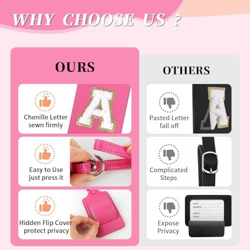 Initial Letter Luggage Tag A for Suitcases TSA Approved, PU Leather Personalized A-Z Luggage Tags with Privacy Cover Name Card, Rose Cute Monogrammed Funny Luggage Tag for Women Kids(1 Pack Letter A) 5