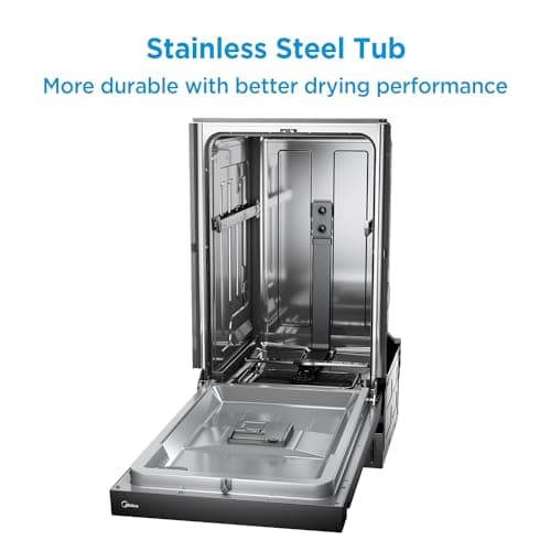 Midea MDF18A1ABB Built-in Dishwasher with 8 Place Settings, 6 Washing Programs, Stainless Steel Tub, Heated Dry, Energy Star, Black 8