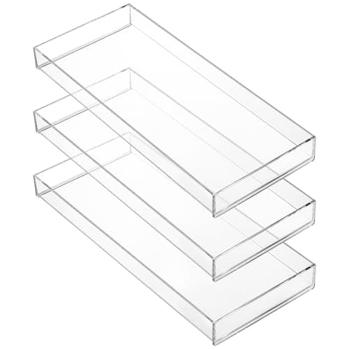 Peohud 3 Pack Acrylic Bathroom Trays, Clear Vanity Tray for Toilet Tank, Decorative Countertop Organizer for Perfume, Makeup, Cosmetics, Jewelry, Soap, Candle, Plant, 12 x 5.1 x 1.2 Inches 5