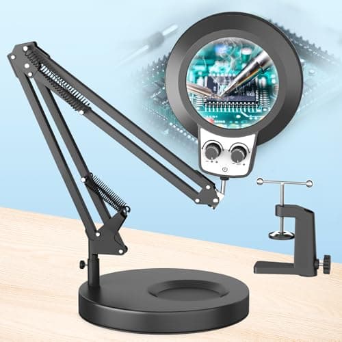 HITTI 12X Magnifying Glass with Light Hands Free, 2026 New Upgrade Infinite Color and Brightness Magnifying Desk Lamp & Clamp, 2-in-1 LED Lighted Magnifier Stand for Craft Reading Hobby Close Work