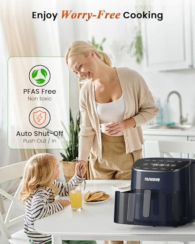 Nuwave Brio Plus Air Fryer 8 Qt, New & Improved, PFAS-FREE, 7 Digital One-Touch Cook Functions that AIR FRY, BAKE, ROAST, DEHYDRATE, TOAST, REHEAT, PREHEAT, 150 Presets, 50°F~400°F (Deep Blue) 5