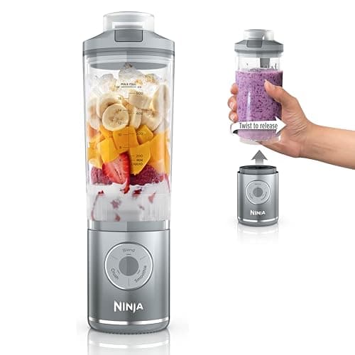 Ninja Blast Max, Portable Blender + Twist & Go, Personal Smoothie, Blend, Ice Crush, 3 Programs, Cordless, 22 oz removable Vessel, Dishwasher Safe, Leakproof, Silver, BC251SL