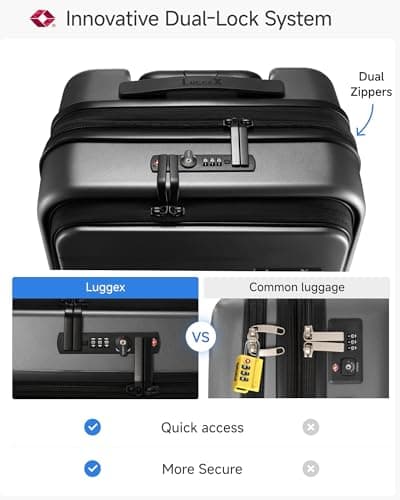 Carry On Luggage 22x14x9 Airline Approved, FLO5 Expandable Polycarbonate Suitcase with Front Pocket (FX-Core, Black, 20 Inch) 5