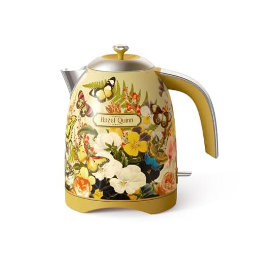 Hazel Quinn X Eduardo Recife Collaboration Electric Kettle - 1.7 Liters (57oz) Stainless Steel Water Kettle, BPA-Free Interior, 1200W Fast Boiling, Cordless, Automatic Shut Off - Floral Printed