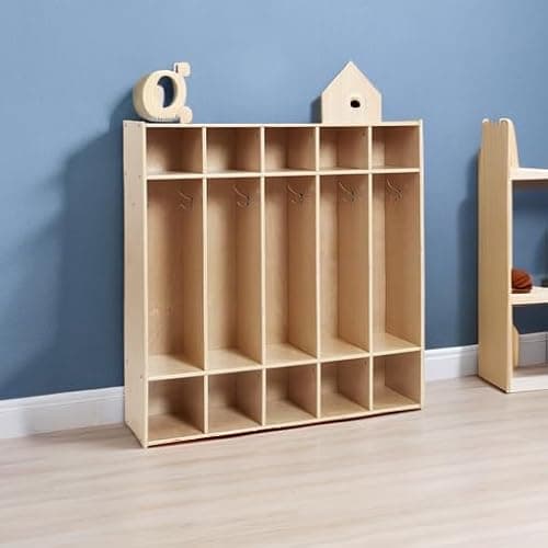ECR4Kids Streamline 5-Section Coat Locker with Cubby Storage, Classroom Furniture, Natural 5