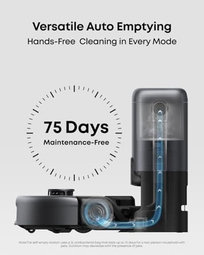 eufy Robot Vacuum 3-in-1 E20, with Versatile Stick and Handheld Vacuum Cleaner Combo,Self Emptying Up to 75 Days, Max 30,000Pa, Smart Obstacle Avoidance + Official Official 3X Dust Bags 5