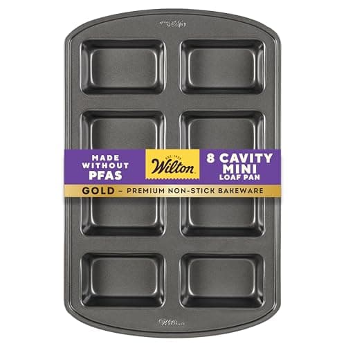 Wilton Gold Non-Stick Mini Loaf Pan, Cold-Rolled Steel Bakeware, Made without PFAS, Packaging May Vary