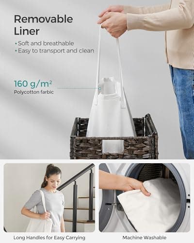 SONGMICS Laundry Hamper with Lid, 23.8 Gallon (90 L) Synthetic Rattan Clothes Laundry Basket with Lid and Handles, Foldable, Removable Liner, Chestnut Brown ULCB051K02 6