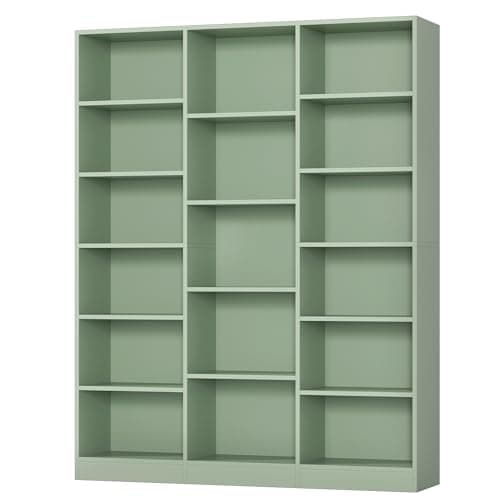 FACBOTALL Triple Wide Bookshelf, 6 Tier Large Bookshelf, Bookcase with 17 Open Display Shelves, 74'' Tall Bookcases and Bookshelves for Living Room, Home Office, Library, Green 7