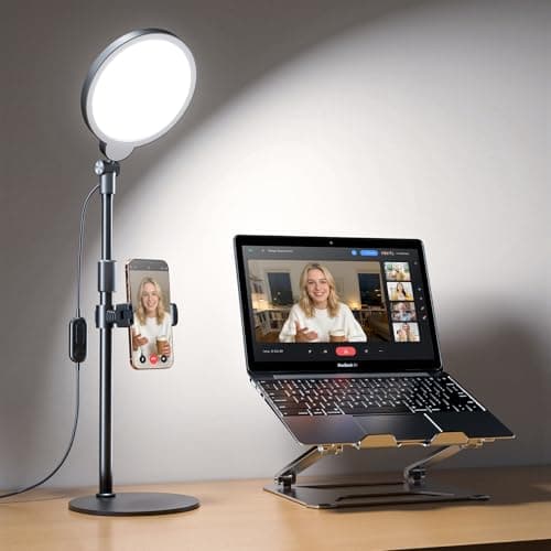 Dimmable Ring Light with Stand for Desk, Adjustable Desk Light for Video Recording, 30 Light Modes Video Conference Lighting, Zoom Lighting for Computer, Webcam, Podcast, Calls, Home Office, CRI 97.8