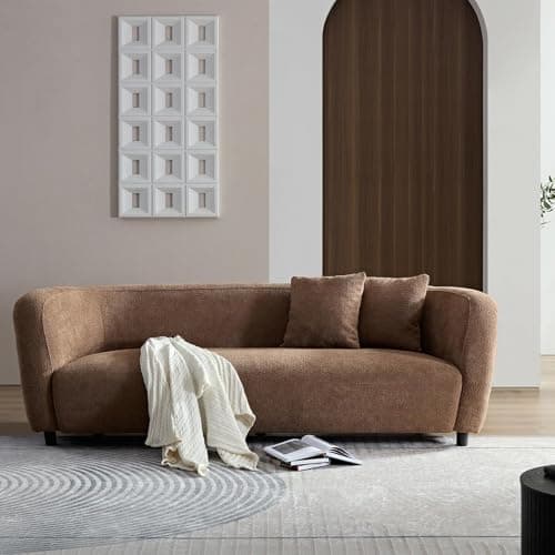 M MEETAKING 88.98 inch Boucle Curved Sofa Couch, 3-Seater Modern Texudo Sofas with High Armrest, Luxury Deep Seat Mid Century Couches for Living Room, Bedroom, Home Office, Small Spaces(Brown)