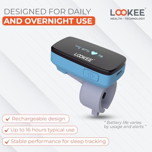 LOOKEE Ring Continuous Pulse Oximeter - Wearable Oxygen Monitor with Vibration Reminder for Low O2 - Rechargeable Blood Oxygen Saturation Tracker for SpO2 & PR - Free APP with Reports 7