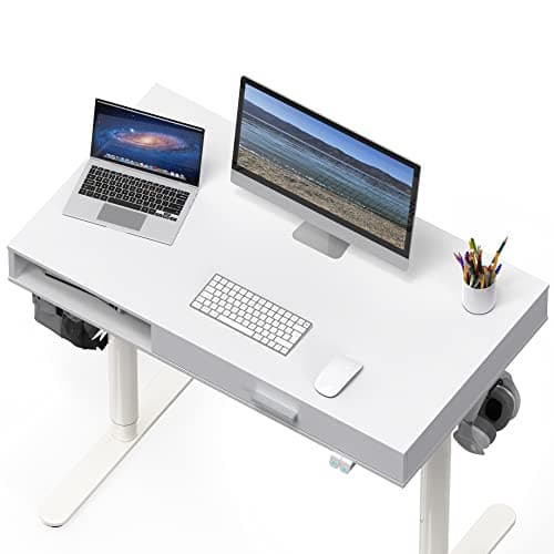 SHW 40-Inch Height Adjustable Claire Electric Standing Desk with Drawer, White 8