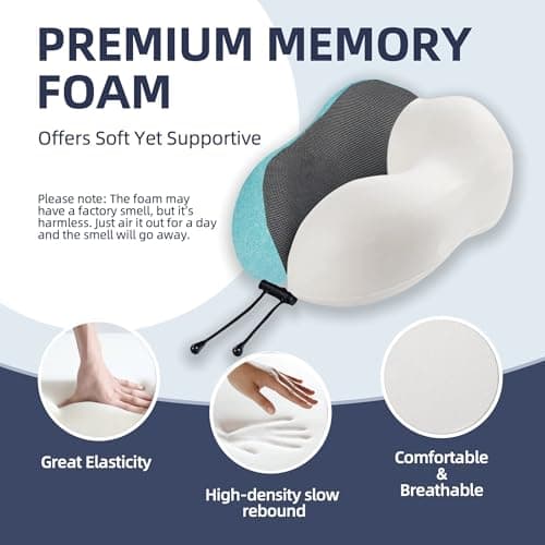 Travel Pillow with Extra Large Hood for Airplane Long Flights Privacy and Comfort Memory Foam with Skin-Friendly Cover for Road Trip Head&Neck Support for Plane Office Cars Sleeping & Rest (Mint Blue) 7