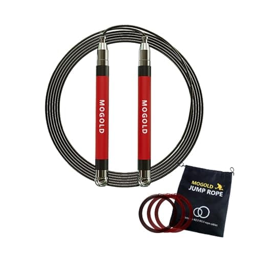 MOGOLD Speed Jump Rope For Man&Women-Ball Bearing Design-Length Adjustable-360 Degree Spin-Silicone Grip Skipping Rope with Speed Ropes for Fitness Workout Crossfit & Home Exercises