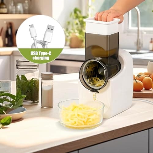 Aiwglenten Electronic Vegetable Slicer is Easy to Use and Flexible,Can be Carried 0utdoors, Has 3 Different Shapes of Blades, Electric Salad Machine Can be Used for Cheese, Fruit, Vegetables 5