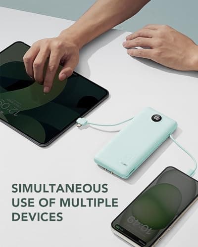 VRURC Portable Charger Built-in Cables and AC Wall Plug, USB C Power Bank 10000mAh, Travel Battery Portable Phone Charger Compact Lightweight External Battery Pack for Smart Phones, Tablets etc-Green 6