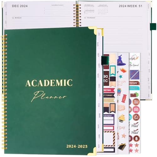 JUBTIC Academic Planner 2025, July 2024- June 2025, 8.5" x 11", Planner Daily Weekly and Monthly with Monthly Tabs, School Planner for Student/Teacher, Spiral Bound, Large -Dark Green