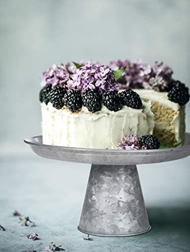 Galvanized Metal Cake Stand, Rustic Farmhouse Fruit Plate Buffet Stand, Serving Tray, Dessert Display Tray, Home Decor, Cake Stand for Wedding, Birthday, Party -12x12x7 Inch - Natural