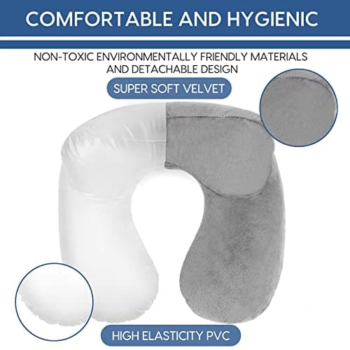 HITSZS Inflatable Travel Pillow for Airplane Inflatable Neck Pillow for Traveling with Soft Velvet Washable Cover for Sleeping, Airplane,Train, Car, Office, Contoured Eye Masks, Earplugs 5