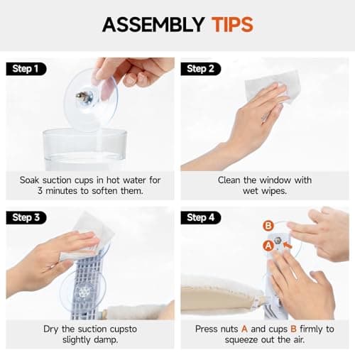 MEWOOFUN Cat Hammock - Window Perch with Strong Suction Cups, Steel Frame & Removable Cushion Cover (Beige, Medium) 6