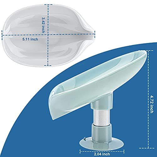 2Pack Soap Holder Leaf-Shape - Self Draining Soap Dish Holder, Not Punched Easy Clean Bar Soap Holder, with Suction Cup Soap Dish Suitable for Shower, Bathroom, Kitchen Sink (Grey + Green) 6