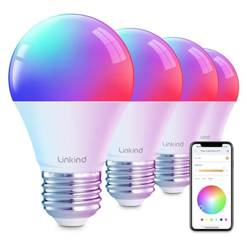 Linkind Smart Light Bulbs, Smart Bulb That Work with Alexa & Google Home, LED Light Bulbs Color Changing, 104 Preset Scene, Music Sync, A19 E26 2.4GHz RGBTW WiFi Bluetooth Light Bulb 60W, 800LM, 4Pack