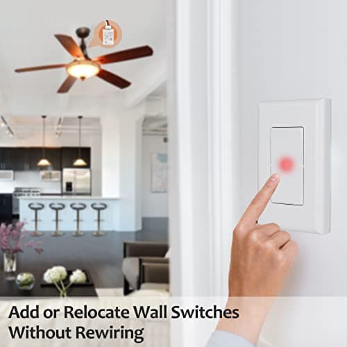SURAIELEC Wireless Light Switch and Receiver Kit, 15A High Power, No Wiring, No Interference, 100ft RF Range, Expandable Remote Control Wall Switches for Lamp, Ceiling Light, Fan, Outdoor Lighting 2